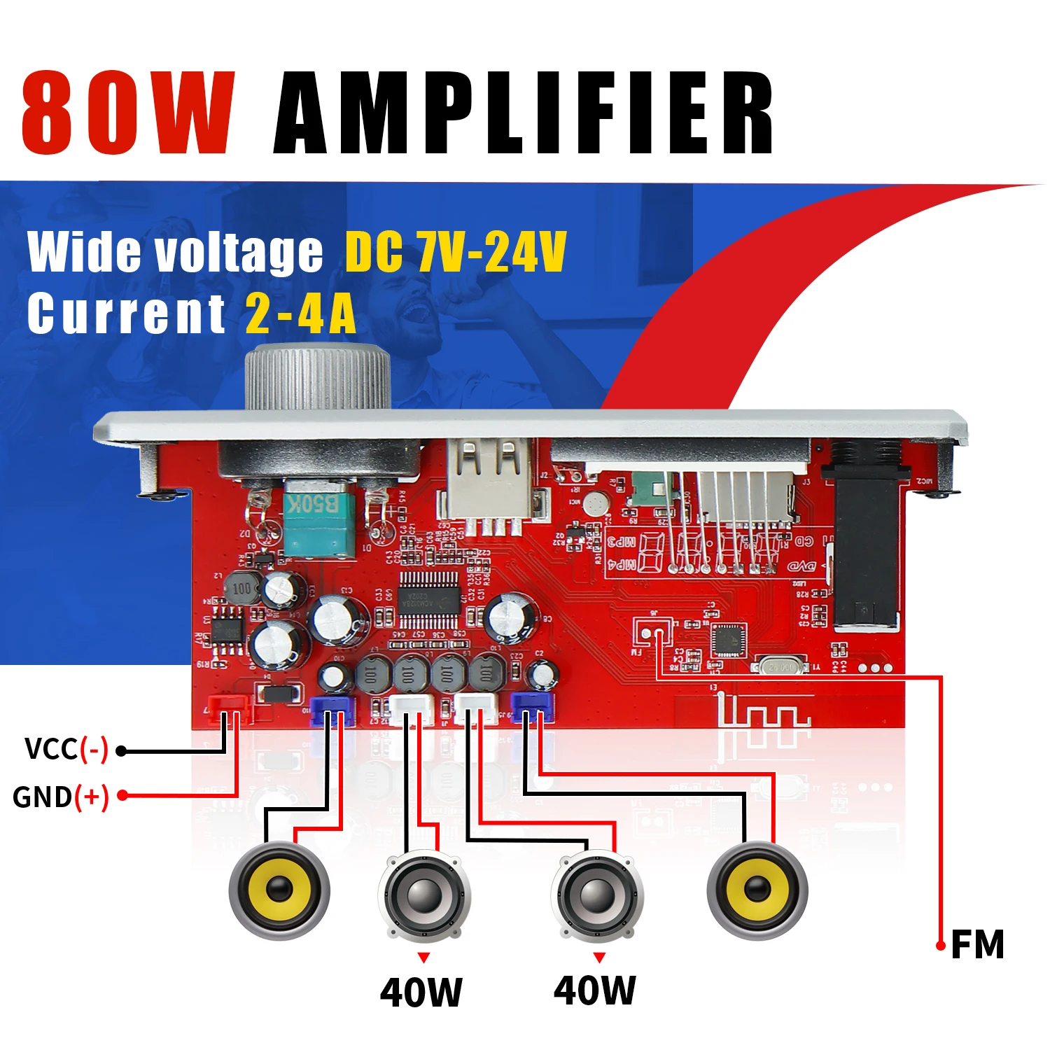 80W Erősítő Egyenáram 12v MP3 WMA Dekóder Deszka Bluetooth 5.0 Hang Modul USB TF Átvilágítás Drótnélküli Fermium Csődtömeggondnok 2*40W MP3 Játékos számára autó