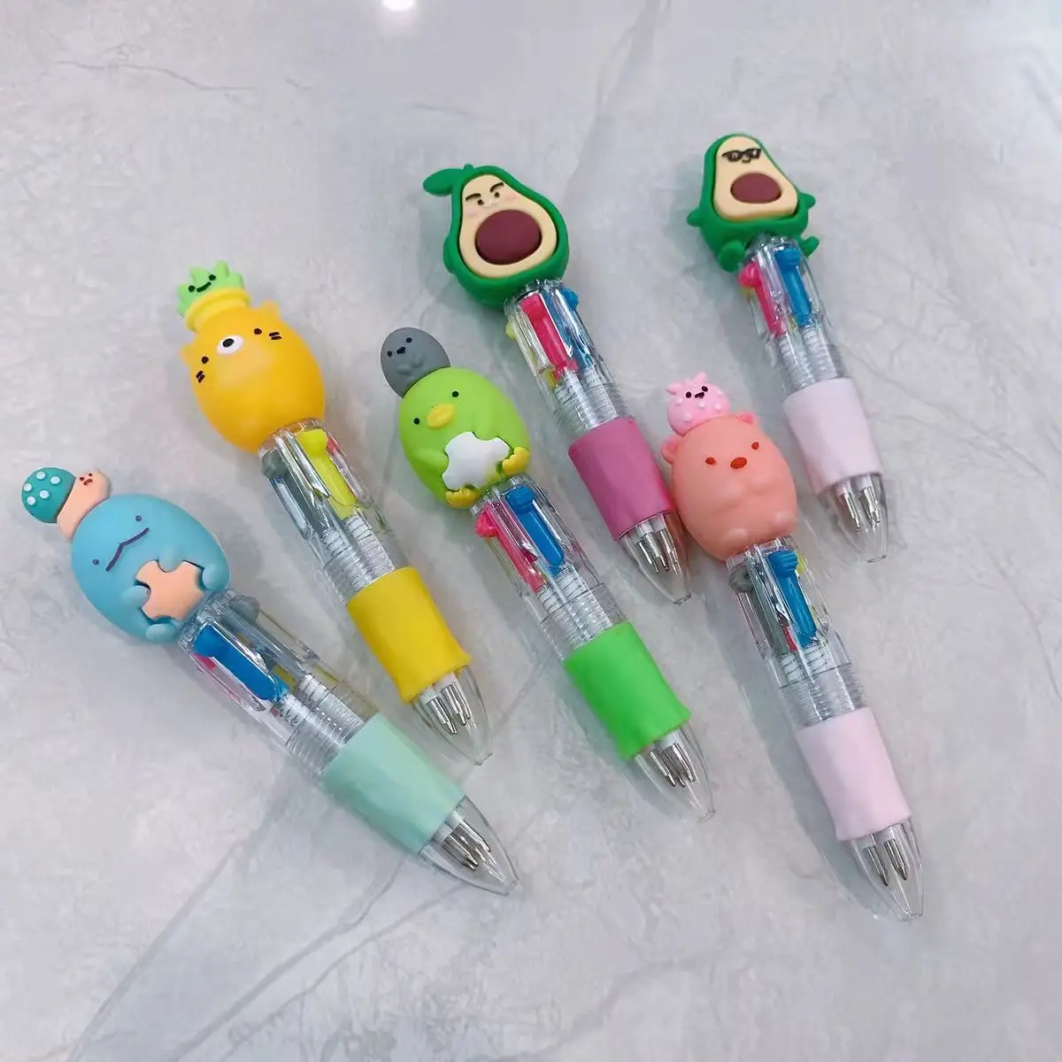 10Pcs/Lot Kawaii Cartoon 4 Colors Mini Ballpoint Pen Retractable Multicolor Pens Cute School Stationery Office Supplies Gifts