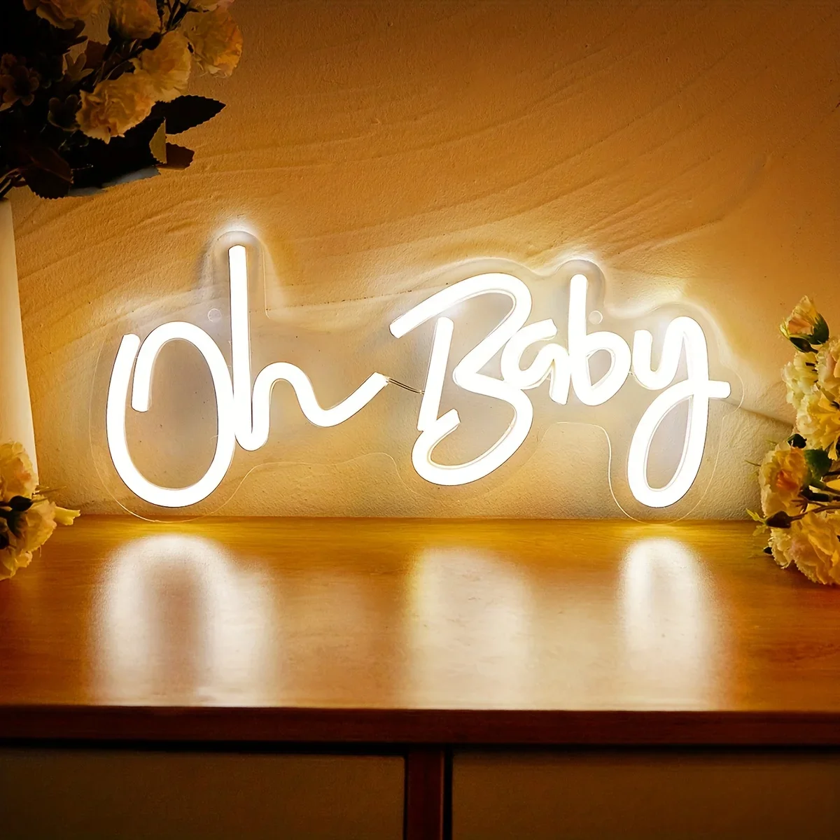 Oh Baby Neon Sign for Baby Shower Backdrop USB Dimmable LED Neon Light for Gender Reveal Wedding Birthday Party Room Decoration