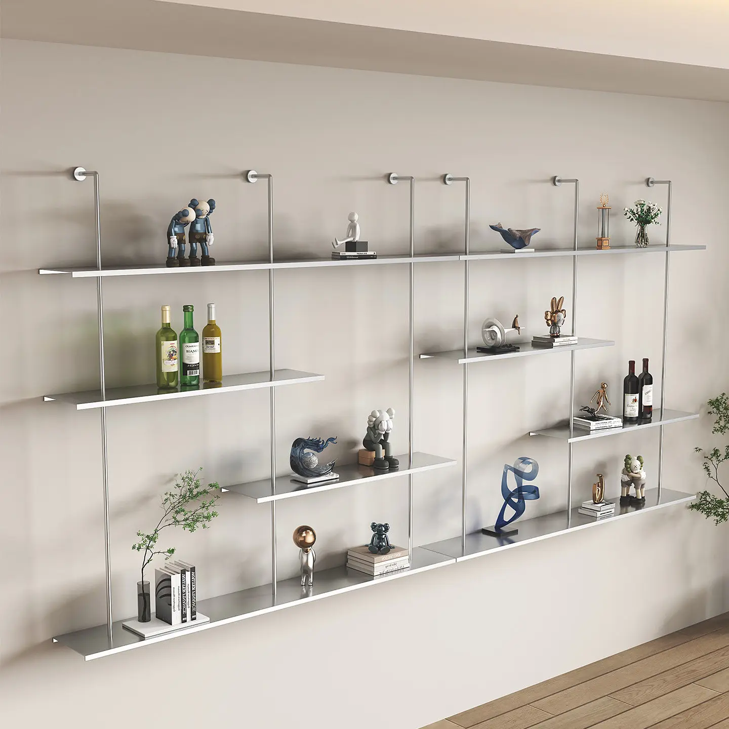 

Minimalist shelf wall bookshelf wall-mounted shelf metal wine rack wall-mounted display rack Italian aluminum plate rack