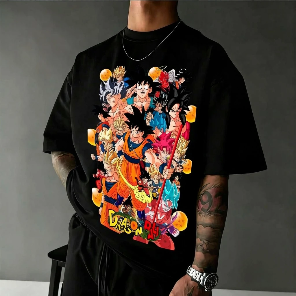 

Новая футболка 2026 года в стиле ретро-аниме Dragon Ball — Гоку во всех образах и с принтами Dragon Ball на хлопковой повседневной рубашке