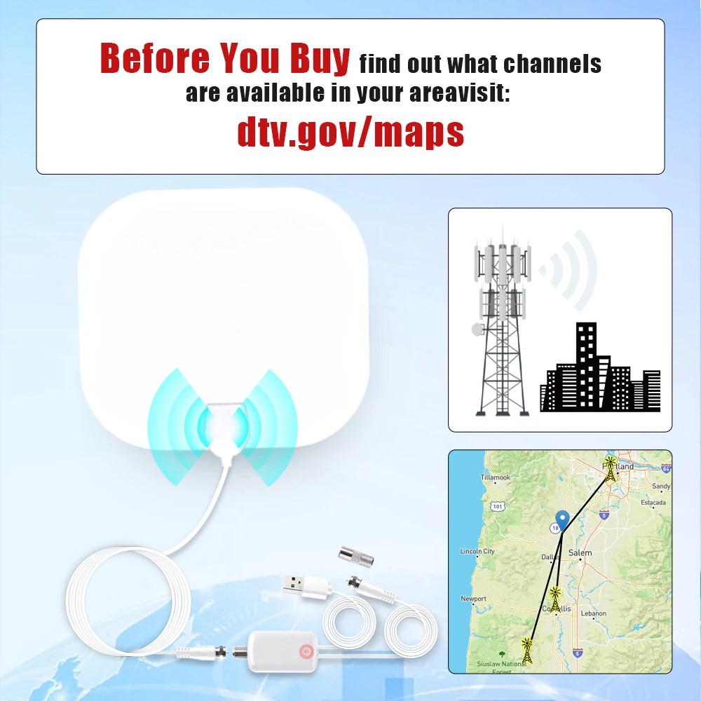 Indoor Digital TV Patch Antenna with Amplifier 25dBi Long Range HDTV Antenna for Local Free Channels,4K TV Antenna Free Channels view 3