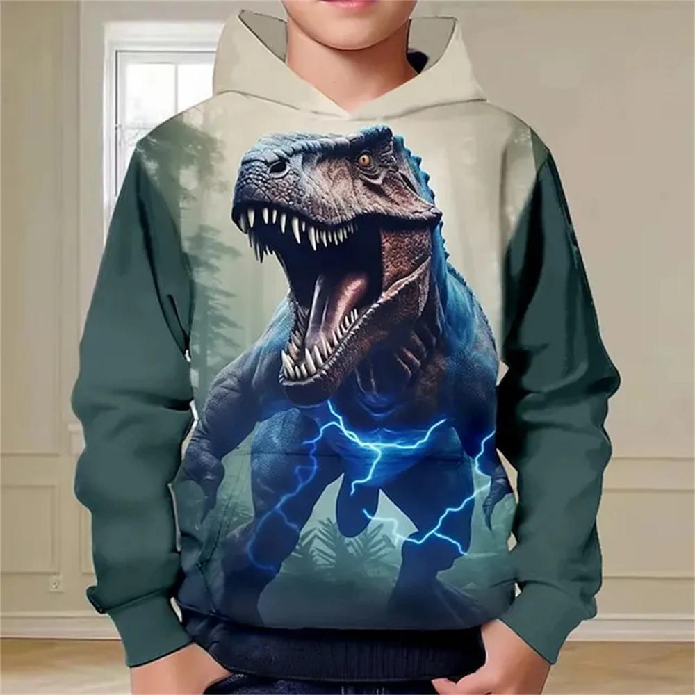 Children\'s Clothing Spring Autumn Boys Hoodie Pullover 3D Dinosaur Print Fashion Street Cool Kid Clothing Casual Long Sleeve Top