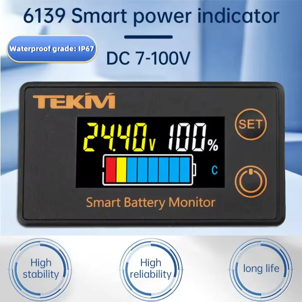 

6139 Color LCD Digital Battery Capacity Indicator DC 7-100V Lead Acid Lithium LiFePO4 Car Motorcycle Voltmeter Voltage Gauge 12V