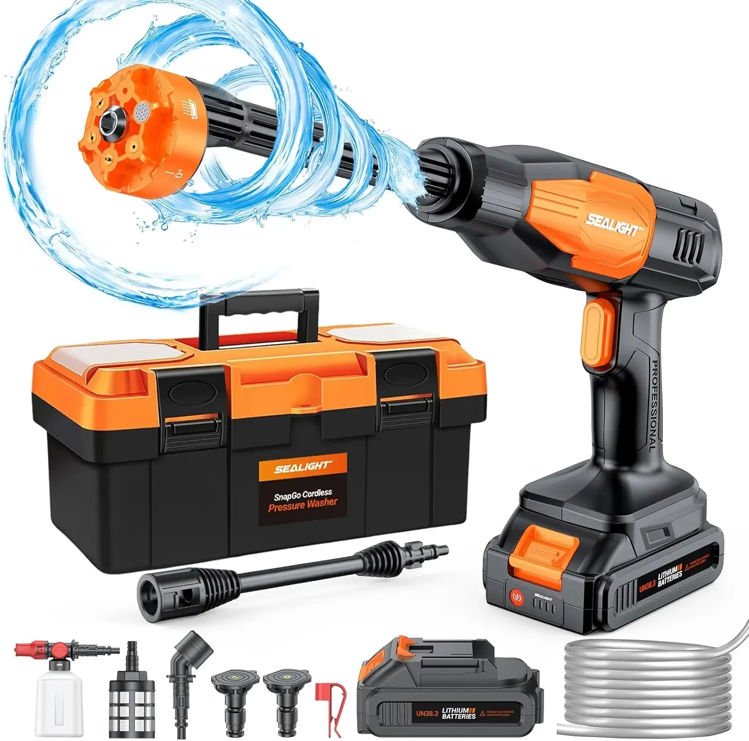 

Cordless Pressure Washer, 970PSI Portable Power Washer with 3.0Ah Dual Batteries 6-in-1 Nozzle Battery Operated Power Washer