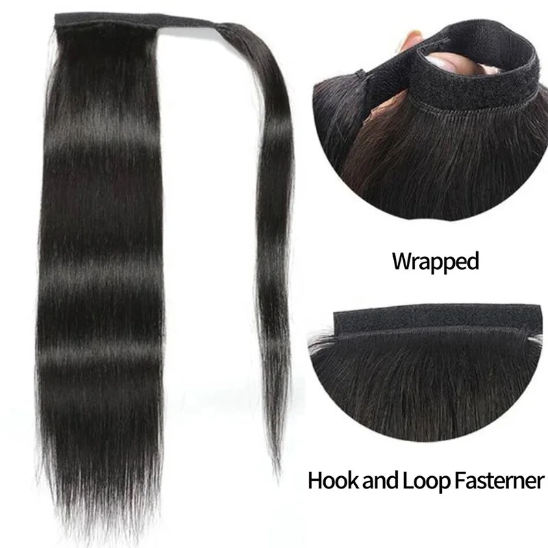 Brazilian straight Ponytail Humman Hair Extensions Wrap Around Ponytail Natural Black For women