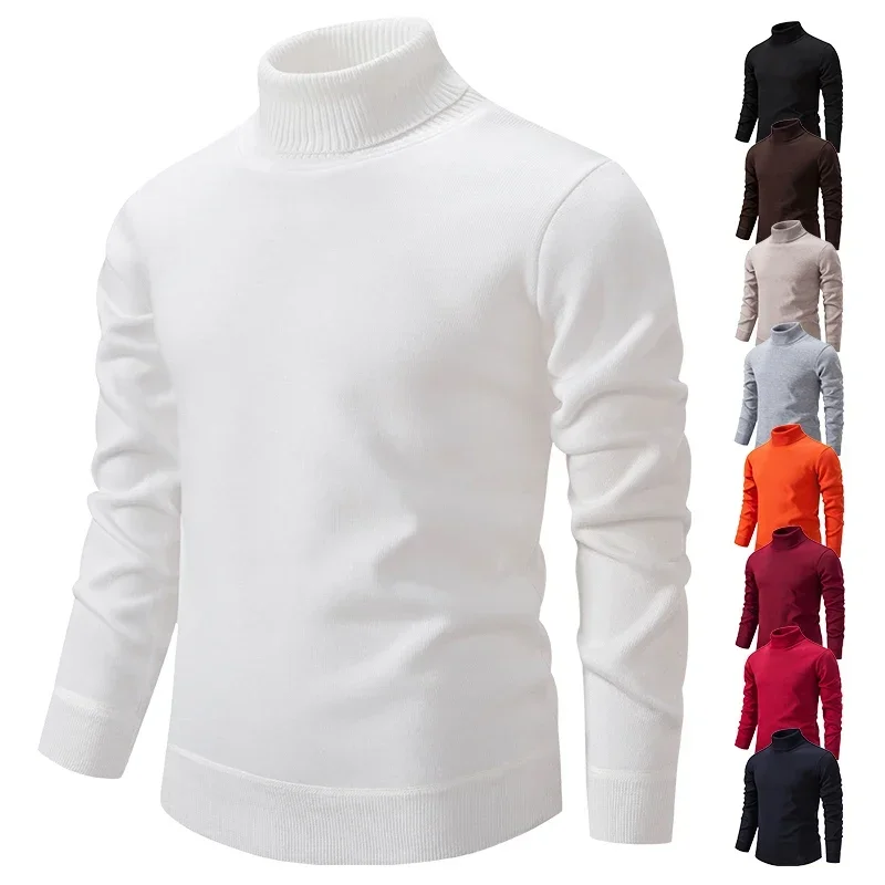Suéter de cuello alto de invierno para hombre, jerséis de punto de lana, ropa elegante sólida Y2K, ropa coreana ajustada de diseñador cálido de lujo