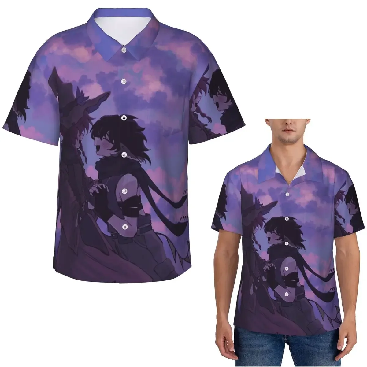 Azuretime Anime Azure Two Time Forsaken Hawaiian Shirts Fashion Men Short Sleeve Shirt for Summer Beach Men's Lapel Tops