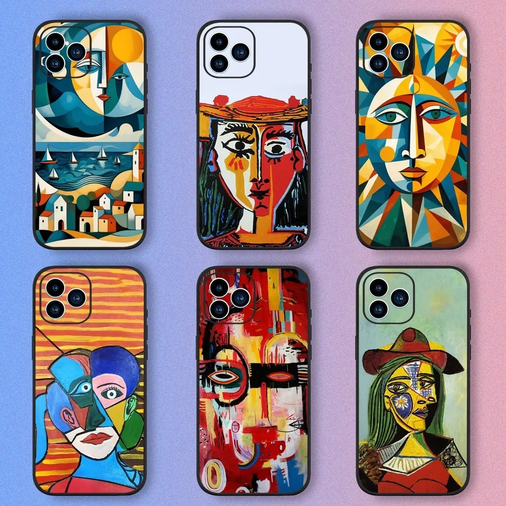 Picasso abstract Art Phone Case For iPhone 15,14,13,12,11,XS,XR,X,8,7,Pro,Max,Plus,mini Silicone Black Cover