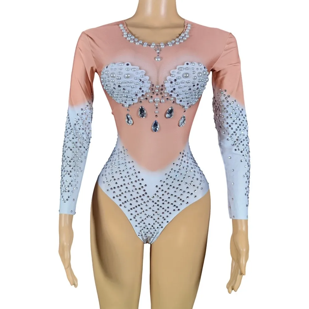 Nowy błyszczący kombinezon z kryształkami Stretch Sexy Bodysuit Women Birthday Stage Play Celebrate Dancer Party Show Mermaid Bodysuit