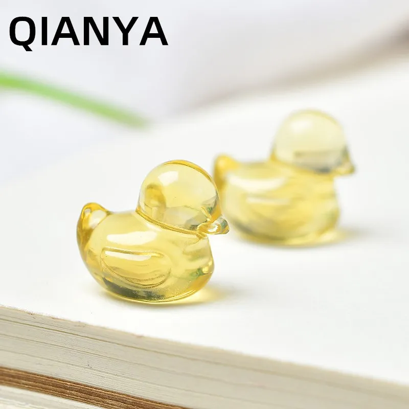 Cute Natural Crystal Yellow Fluorite Quartz Mineral Gemstone Animal Carving Mini Duck Craft Gifts Aquarium Home Decor