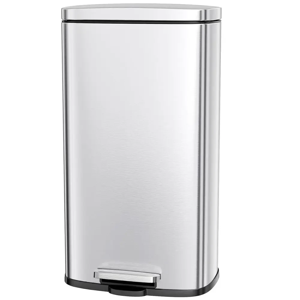 

Stainless Steel Step Trash Can with Hinged Lid and Removable Bucket, 13.2 Gallon for Home Use