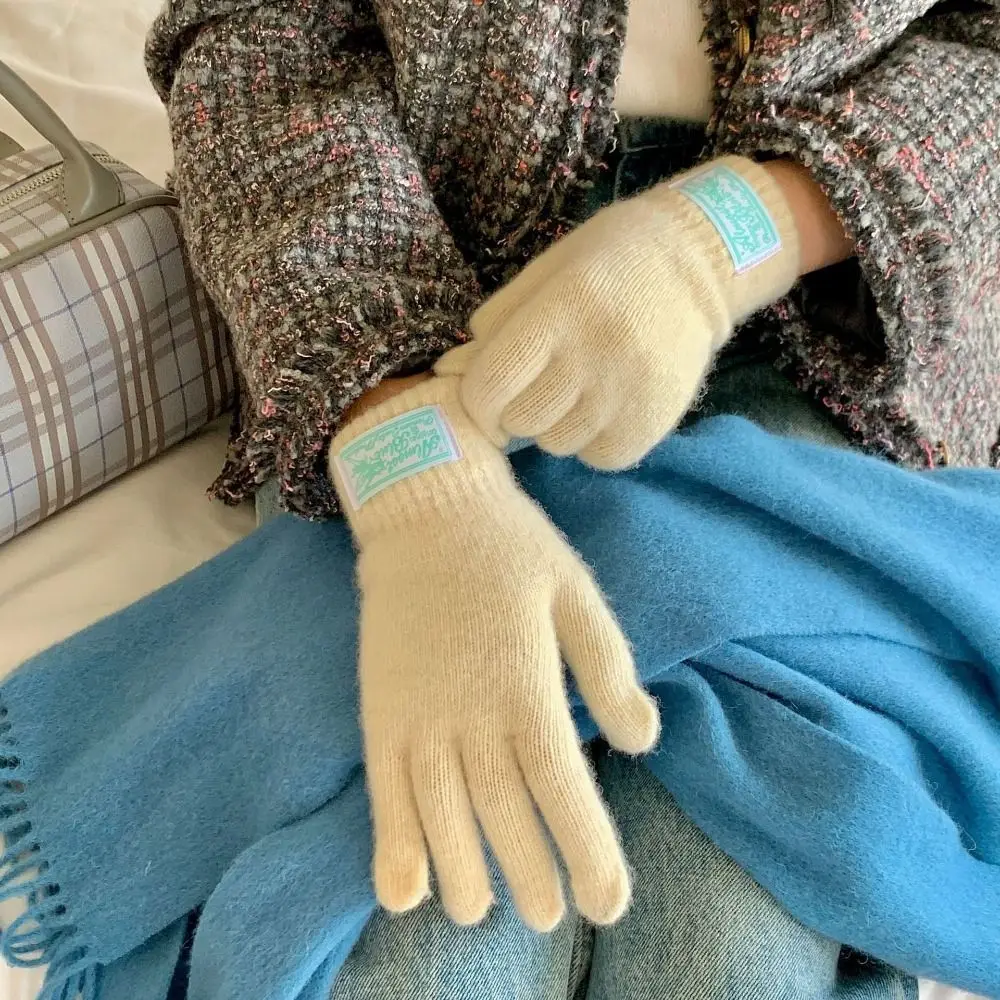 Cute Touch Screen Candy Color Knitted Gloves Solid Color Letter Winter Velvet Gloves Plush Warm Women Mittens Male