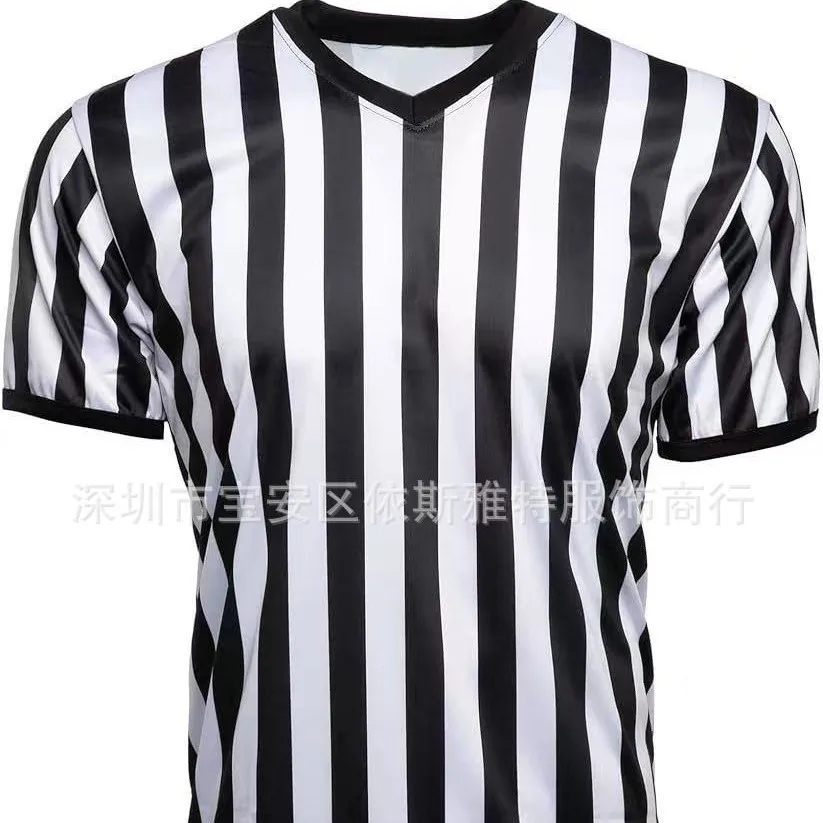 New Black and White Striped Ribbed Lapel Collar Men's and Women's Referee T-Shirt Short-Sleeved Women's Dress