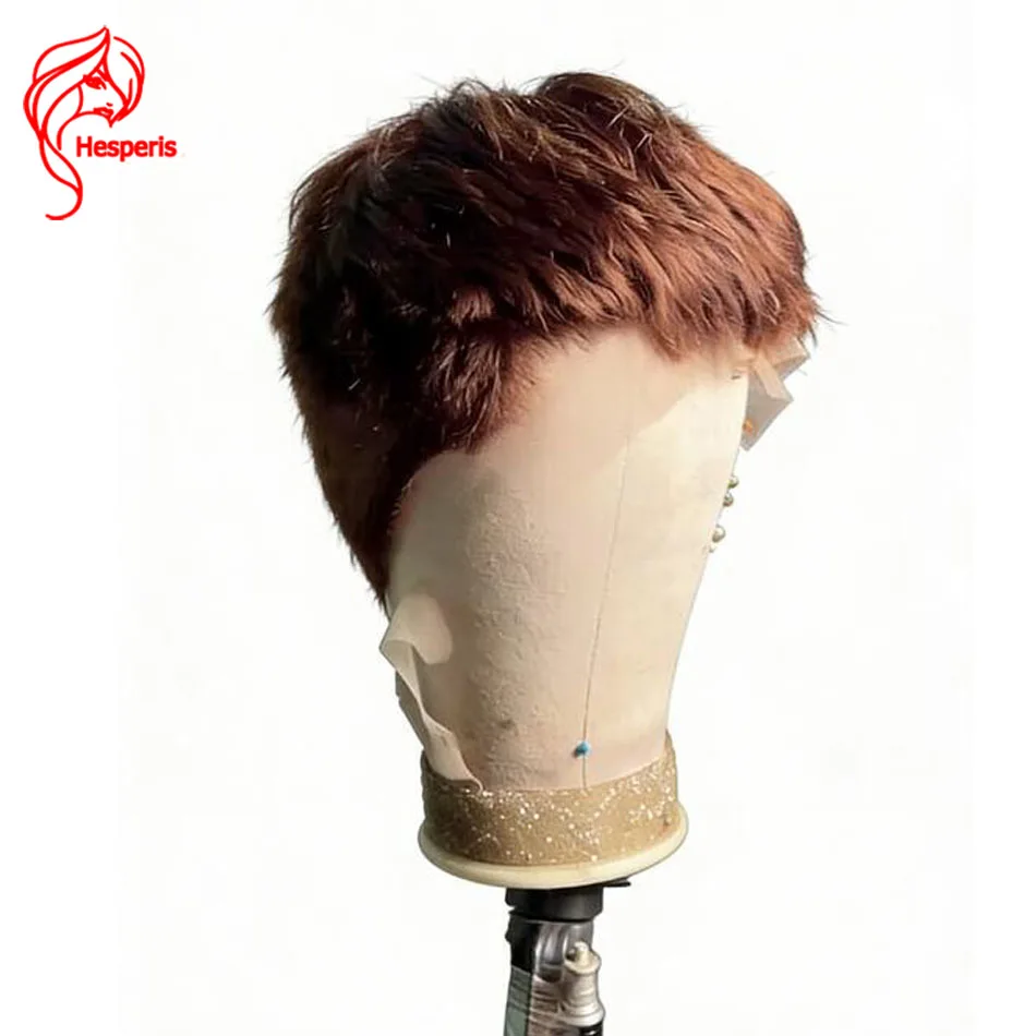 Hesperis Men's Natural Looking Brown Short Hair Wig Human Hair Full Lace Breathable Cap Shaved Cut Wig for Comfortable Wear