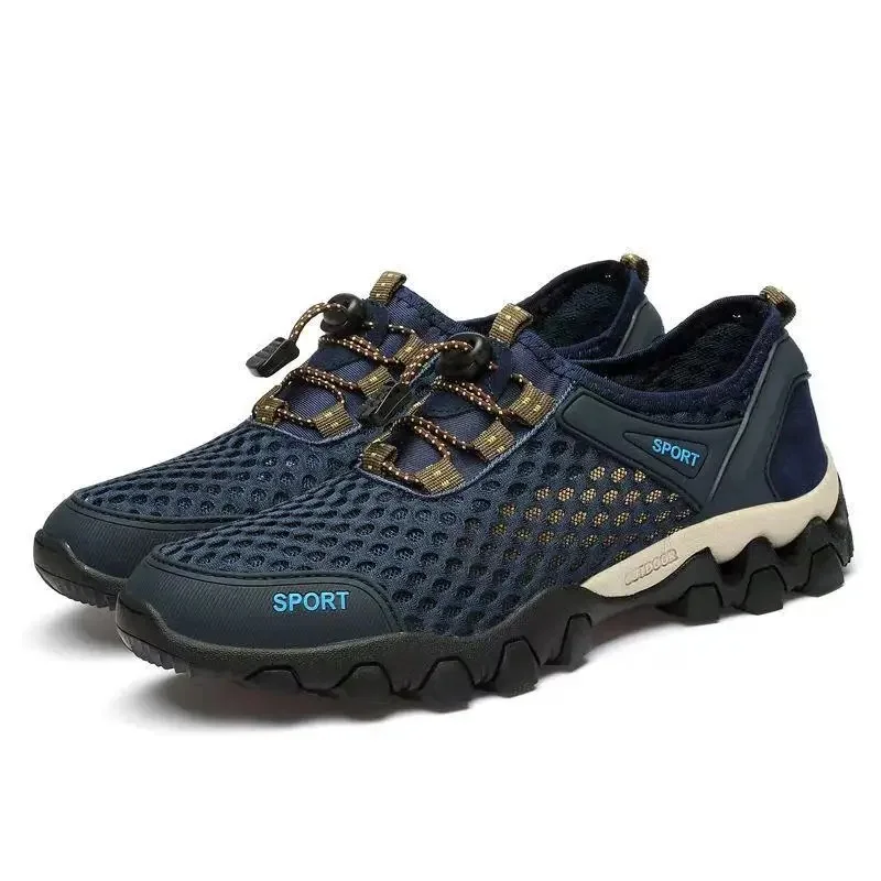 Men's Breathable Outdoor Sports Shoes Low Cut Mesh up Sneakers Hiking Shoes Water Crossing Shoes Hollow out Design Summer Season