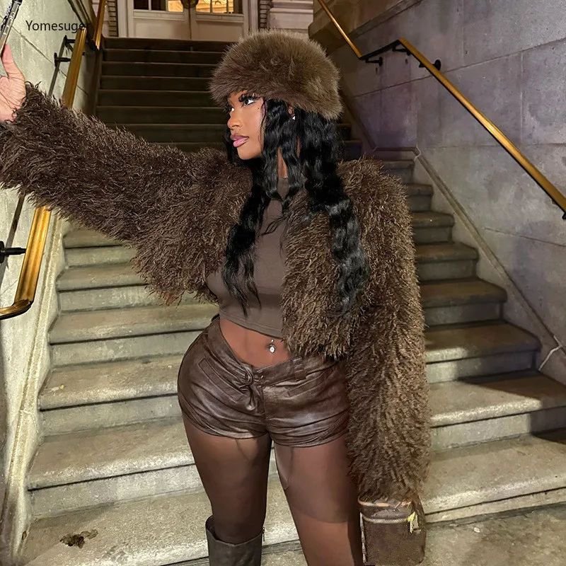 

Yomesugar Women's Sexy Furry Cardigan Fashion Long Sleeve Open Front Coat Winter Warm Plush Jacket Autumn Outerwear Streetwear