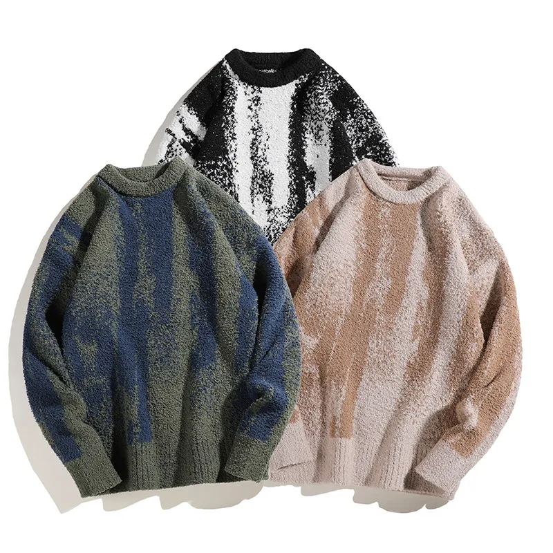 

Men's Winter Knitted Sweater Korean Style Cool Gradient O Neck Sweater High-Quality Warm Thick Outerwear 2025 New Outwear