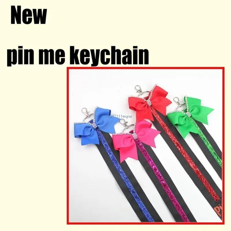 Stylish Sparkly Cheer Bowknot Keychain for Backpack Pin Holder Ribbon Cheerleader Gift Competition Spirit Accessory