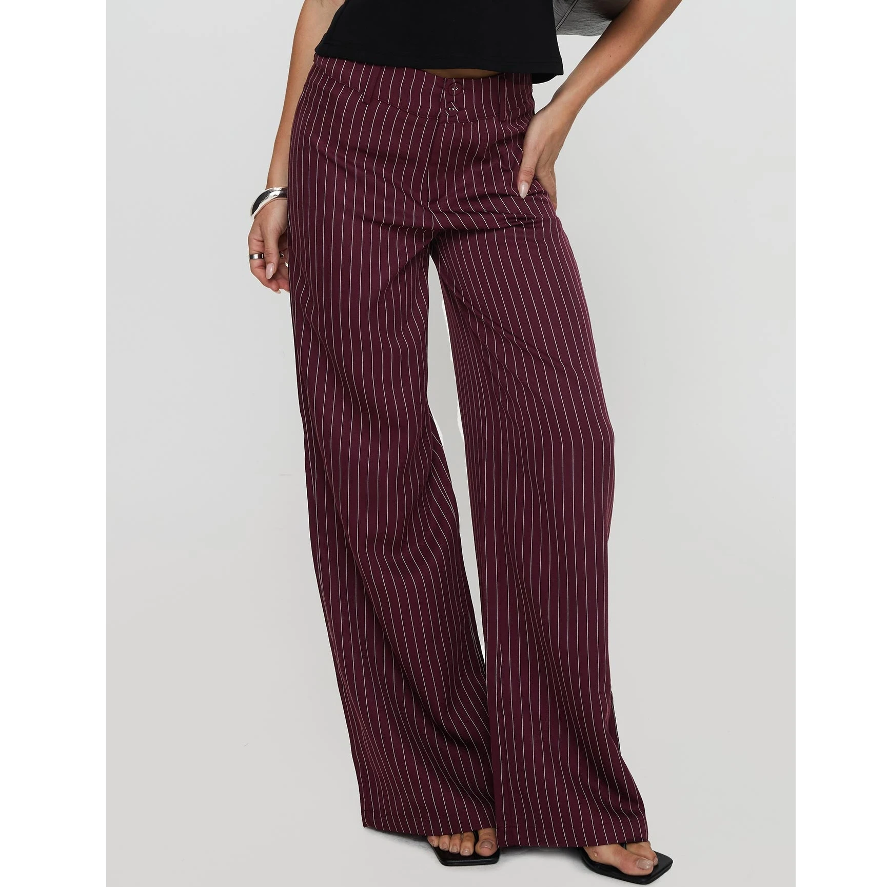 Retro Women's Striped Casual Pants Quality Patchwork Basic Slim Fit Pants Y2K Clothes