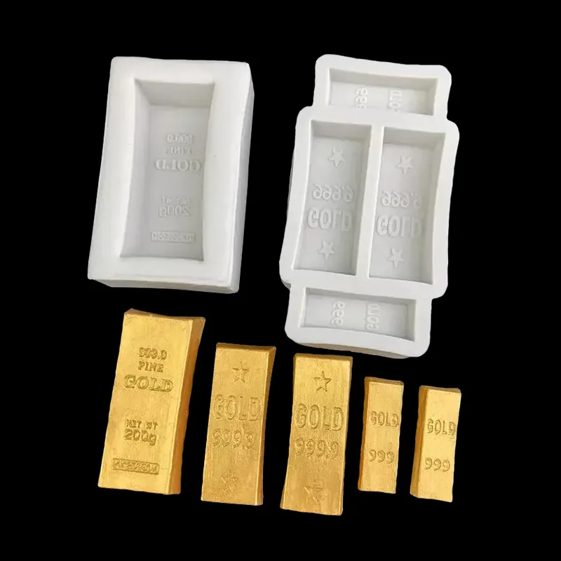 3D Bank Gold Ingot Bar Shape Silicone Mold DIY Fondant Mousse Jelly Chocolate Cake Baking Decor Gypsum Clay Art Resin Mould M778