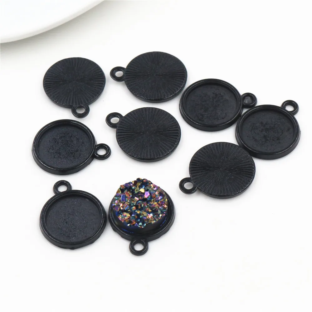 20pcs 12mm Inner Size Black Simple Style Cabochon Base Cameo Setting Charms Pendant (A2-25)