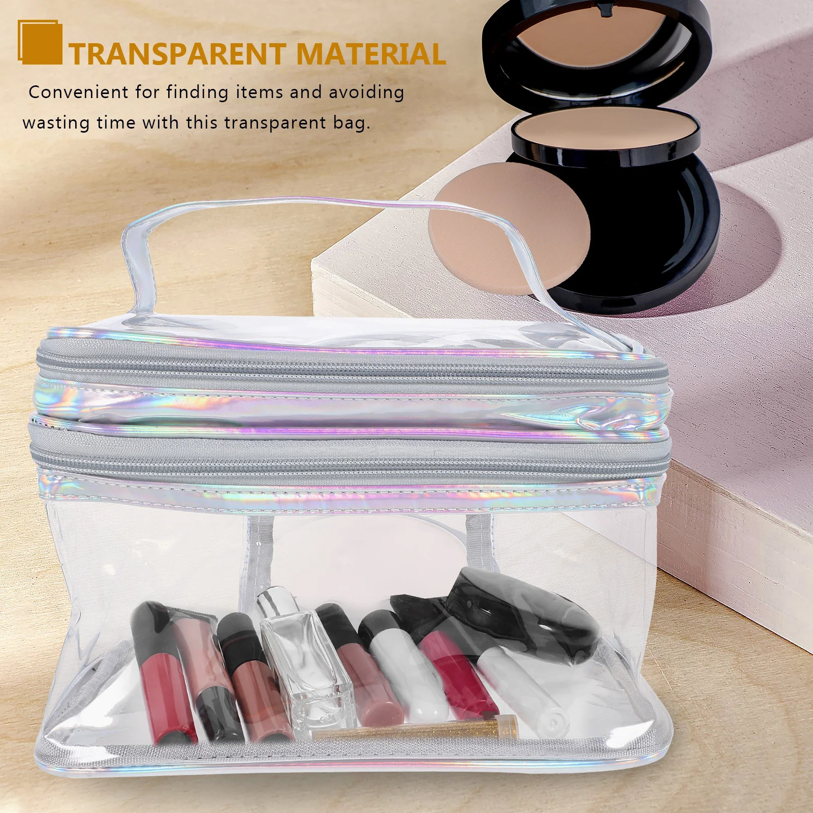 

Large Capacity Double Layer Transparent Makeup Bag Portable Organizer Travel Toiletry Pouch Sundries Storage Case