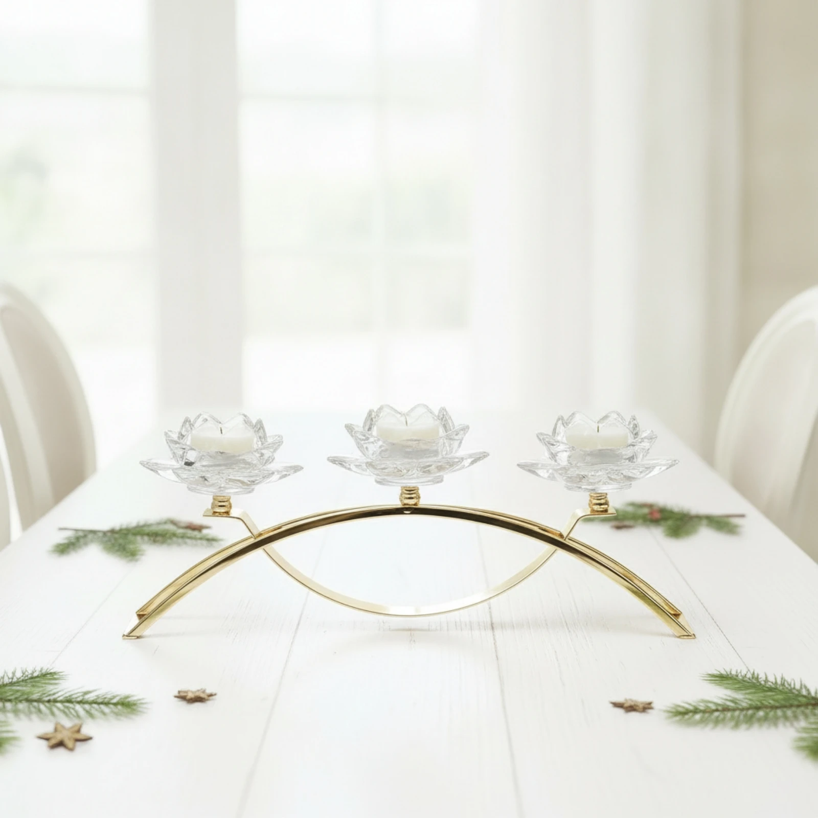 Bridge Candle Holder Gold 3-Candle Holder Three-Arm Candelabra Arched Decor Metal for Brides, Wedding Tables, Romantic Dinners