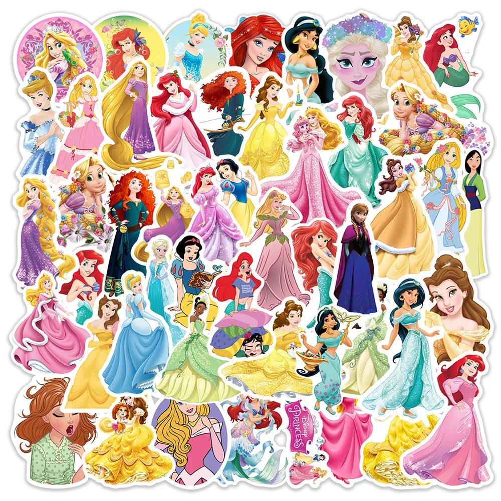 10/30/50PCS Cute Princess Stickers Toy For Kids PVC Waterproof Luggage Laptop Notebook Guitar Suitcase Car Disney Cartoon Decals