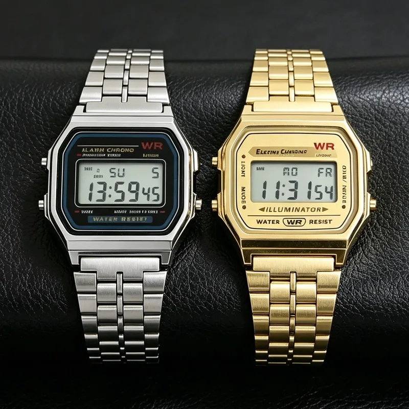 Luxury Stainless Steel Watch Fashion Metal Digital LED Gold Silver Men Women Electronic Daily Business Trendy Wristwatch Unisex