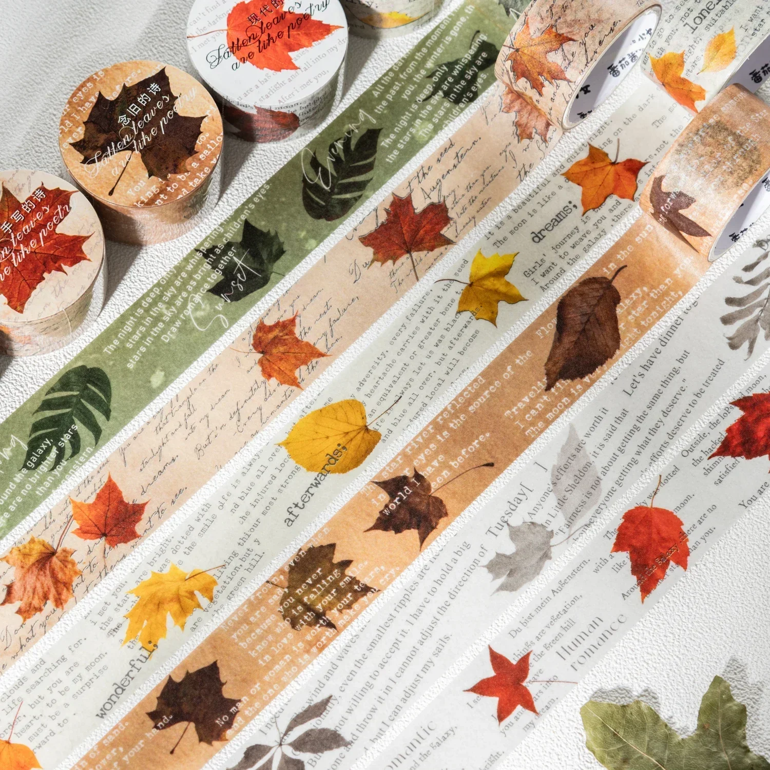 JIANWU 20mm*200cm A Poem of One Leaf Series Vintage Maple Leaf Material Collage Washi Tape Creative DIY Journal Stationery