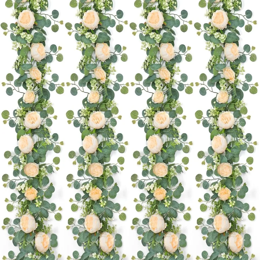 

Artificial Flower Garlands Eucalyptus with Rose Peony Flower Vine Faux Floral Garland for Wedding Party Arch Table Wall Backdro