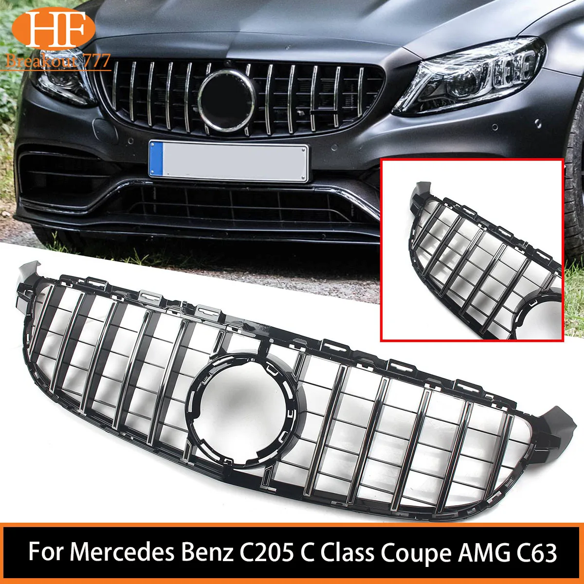 

Car Front Bumper Grille Hood Mesh Grill GT Style Car Accessories For Mercedes Benz W205 C Class Coupe AMG C63 2019-2021