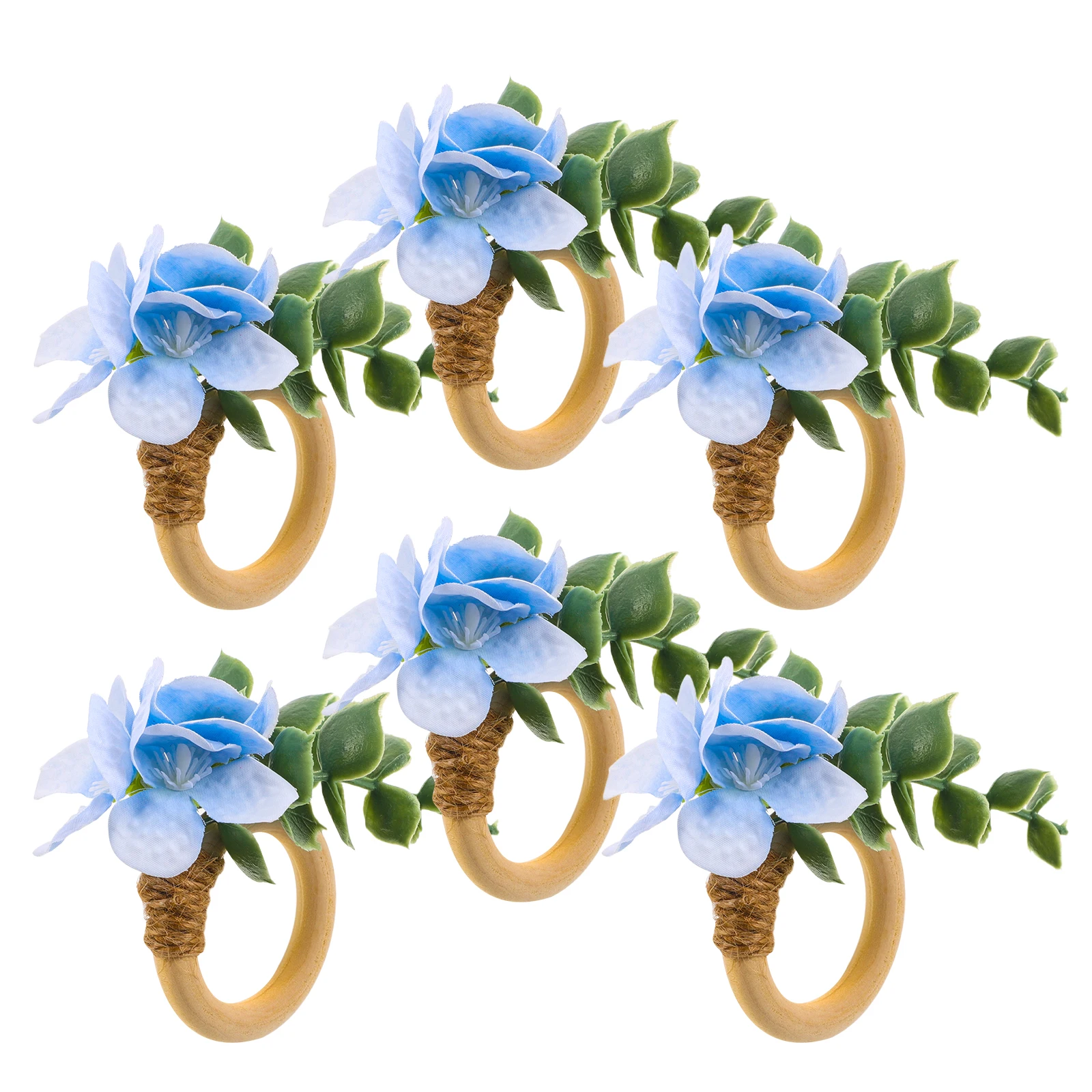 

6 Pcs Wedding Napkin Buckle Flower Holder Rings Turquoise Boho Artificial