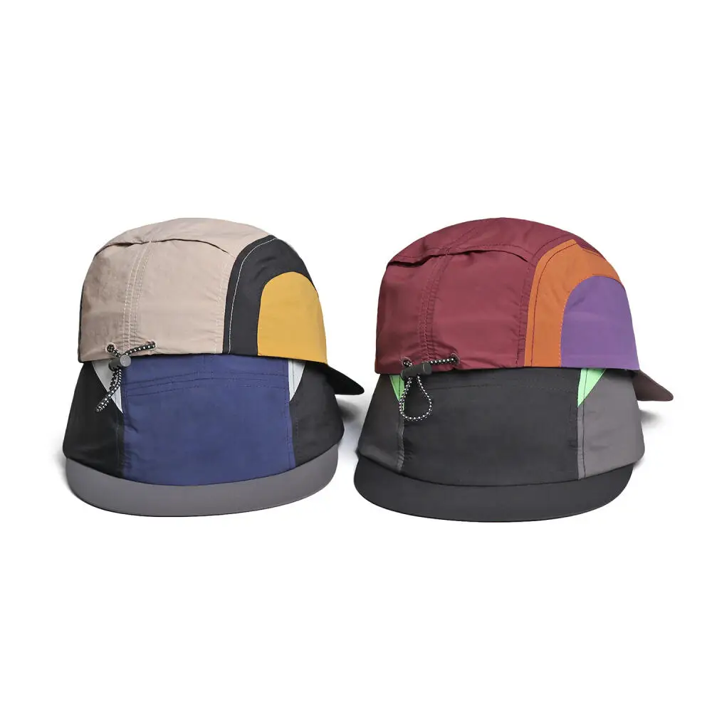 Korean 5 Panel Short Brim Baseball Cap, Nylon Mesh Color Block Plain Hat for Men Women Outdoor Cycling Casual Headwear