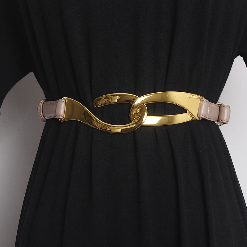 Fashionable Hook Pull-Up Adjustment Two-Layer Cowhide Belt Women's Embellishing Dress Jacket Casual and Versatile Belt