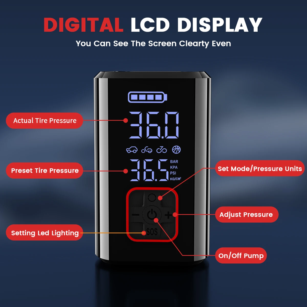 Electric 150PSI Car Tire Inflator Wireless Portable Air Compressor Pump for Motorcycle Car Ball with Auto-Stop & Fast Inf