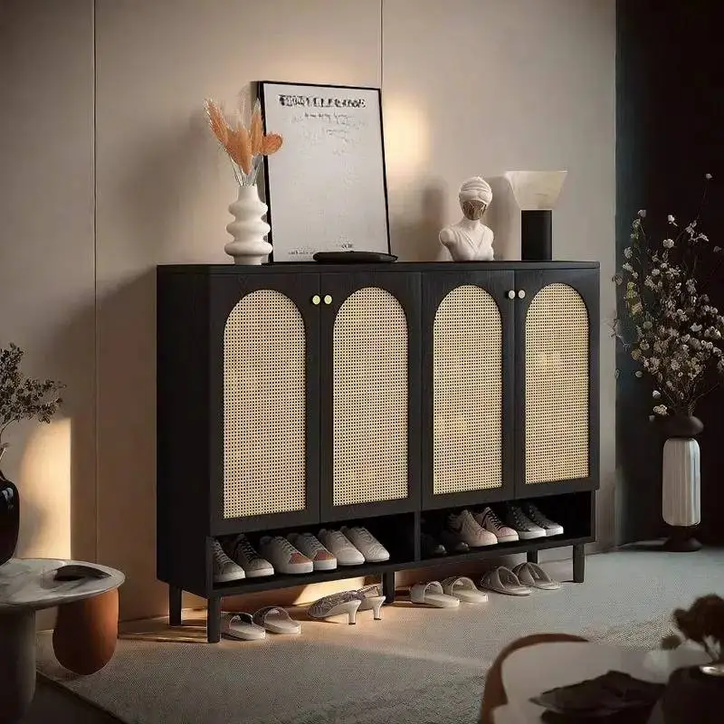 

Black Storage Shoe Cabinet Entryway Nordic Design Apartments Wooden Shoe Cabinet Corridor Rattan Meuble Chaussure Furniture