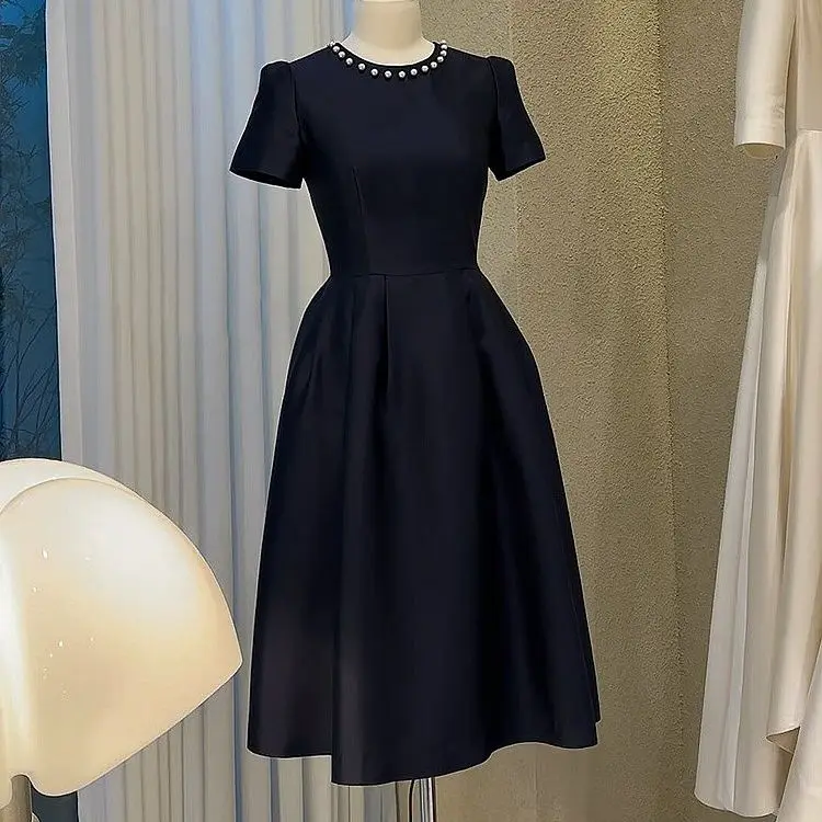 

High-end simple fashion dress women's summer new French Hepburn style celebrity Xiaoxiangfeng medium and long skirt