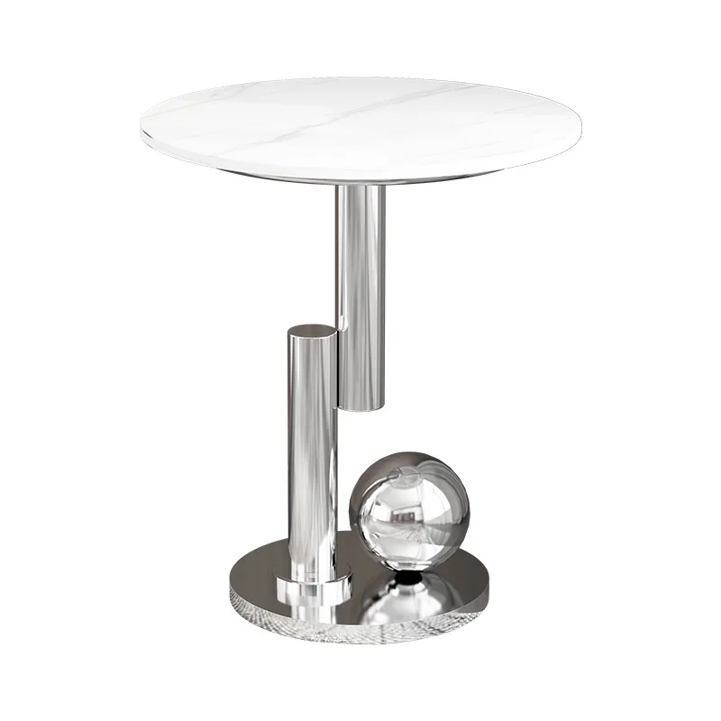 

Light luxury rock slab, stainless steel sofa side table, movable living room small coffee table, household
