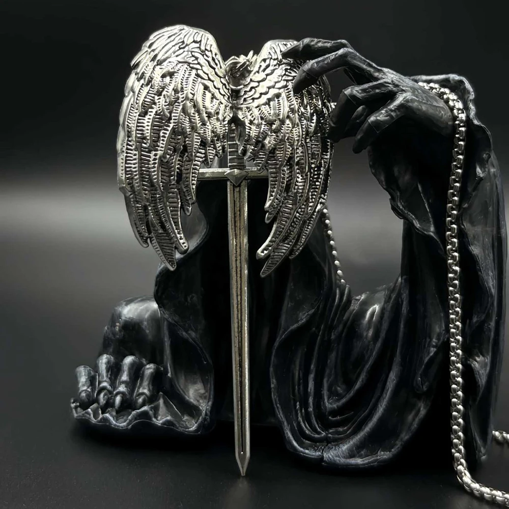 Y2K Gothic Personalized Creative Angel Wings and Sword Pendant Necklace, Couple Necklace, Suitable for Daily Wear