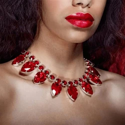 New Fashion Red Rhinestone Necklace Jewelry Women's Luxury Shiny Evening Party Crystal Necklace Jewelry Body Accessories