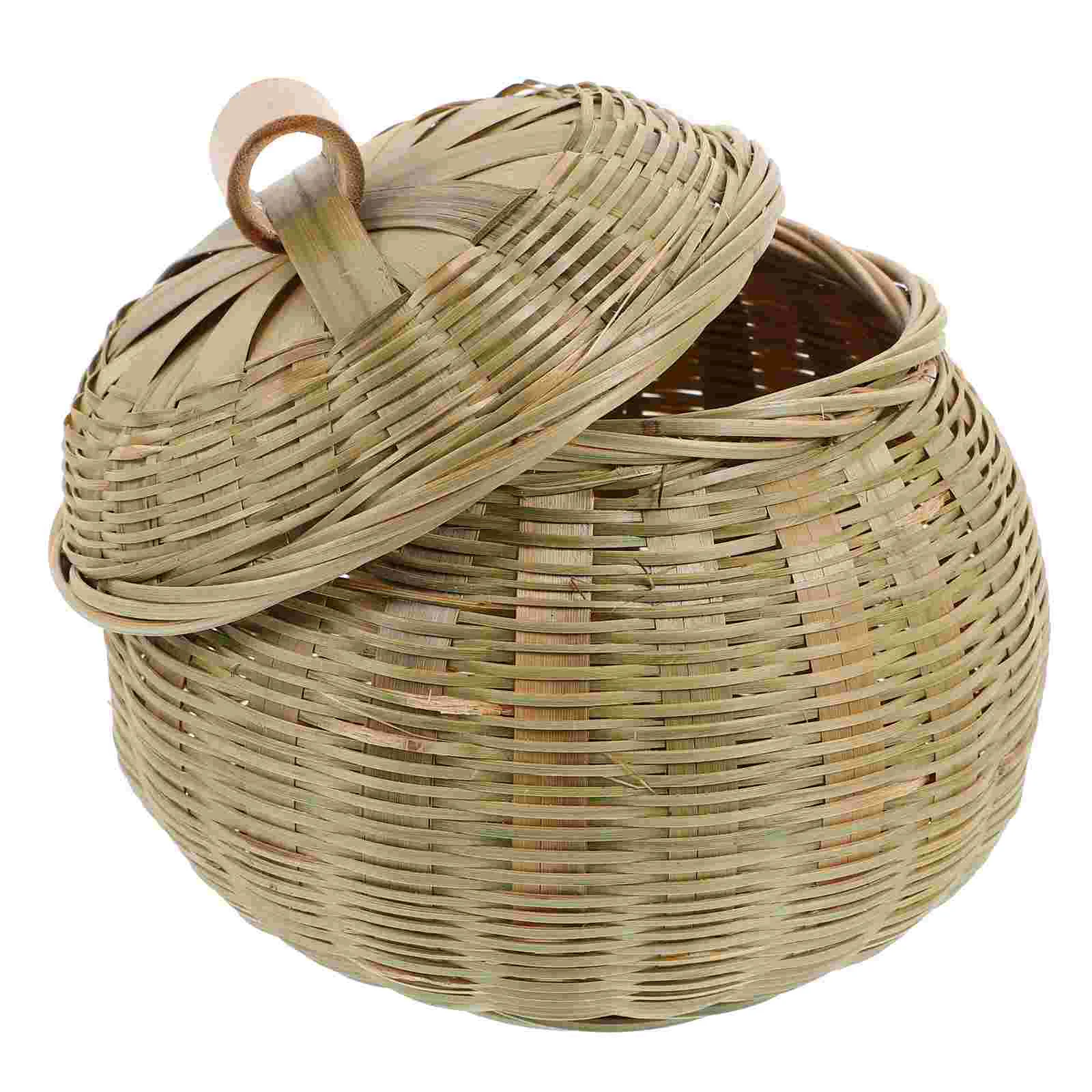 กล่องเก็บไม้ไผ่กล่องหวายพร้อมฝาปิดถังขยะจัดโต๊ะและตะกร้าทอ Hamper ของขวัญ