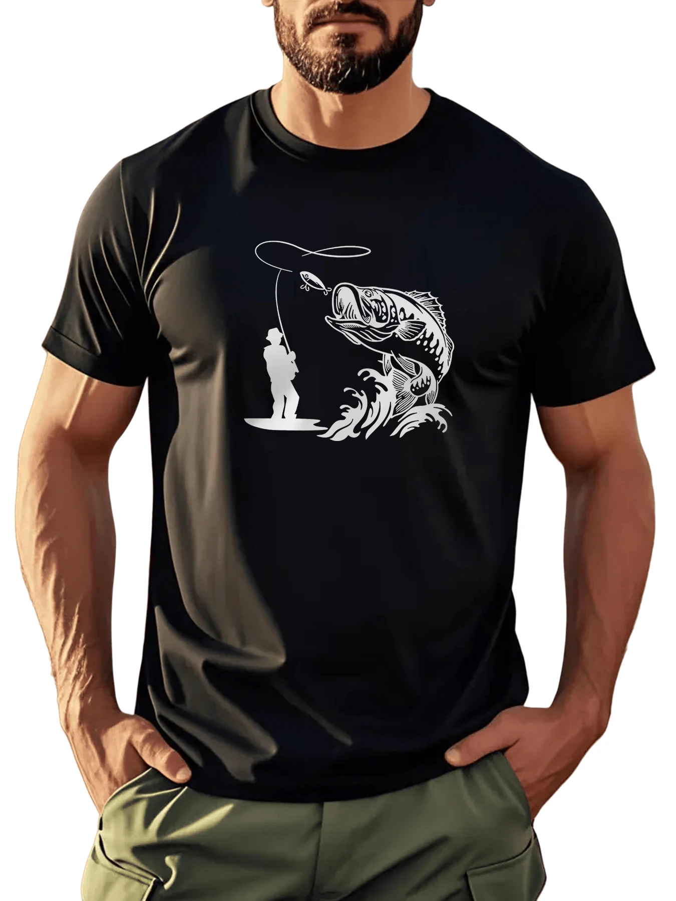 

Funny Men's T-Shirt Streetwear Fishing In Progress Graphic T-Shirt Lightweight Polyester Blend Outdoor Casual Short Sleeve Top