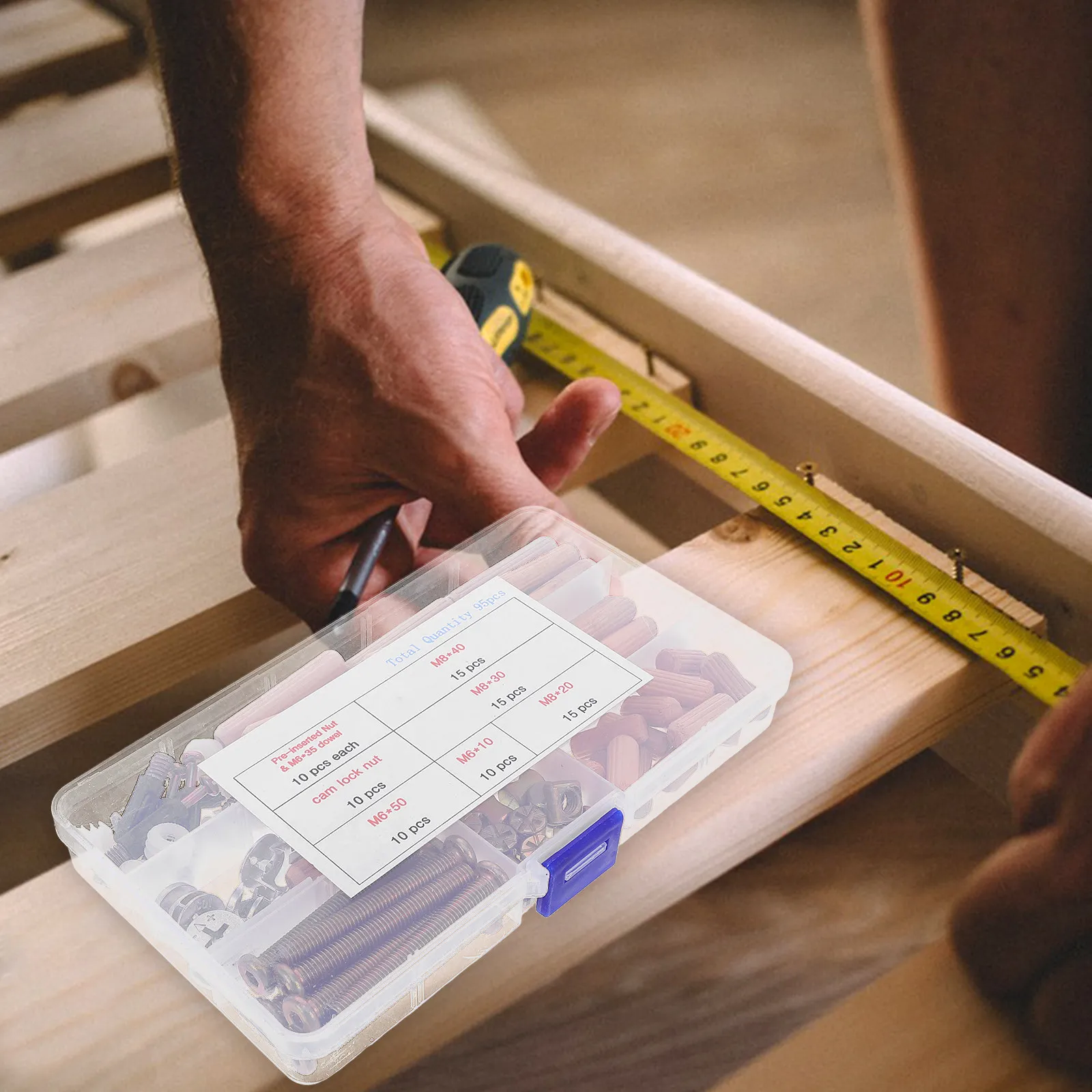 95Pcs Furniture Hardware Connectors Kit Bunk Bed Assembly Screws Bolts Nuts Barrel Wooden Dowels Hex Socket Head Cap Replacement