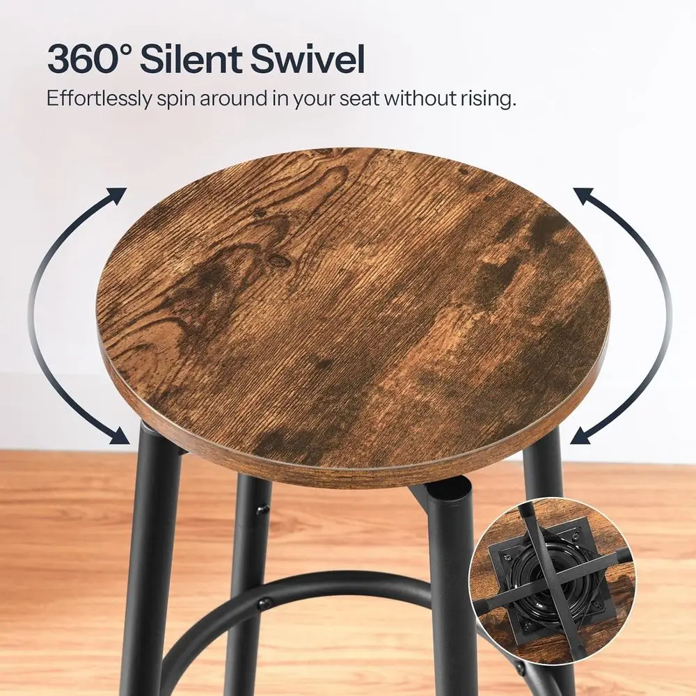 Set of 2 Swivel Bar Stools, 24.9 Round Backless Modern Kitchen Island Chairs, Adjustable Feet, Rustic Brown & Black BF24BY01