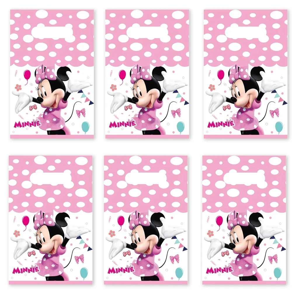 Disney Minnie Mouse bebek duş parti Favor hediye keseleri Minnie pembe şeker çanta kolu hediye keseleri çocuk kız doğum günü partisi dekorasyon