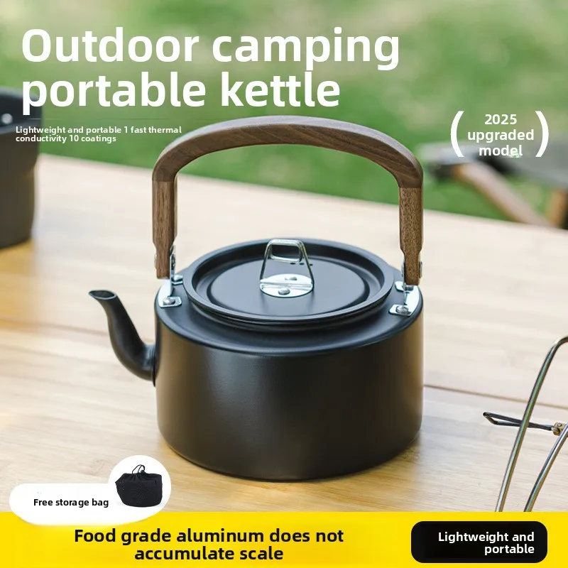 

Outdoor 1.2L Aluminum Alloy Kettle Solid Wood Handle Teapot Camping Barbecue Portable Coffee Pot Mountain River Pot