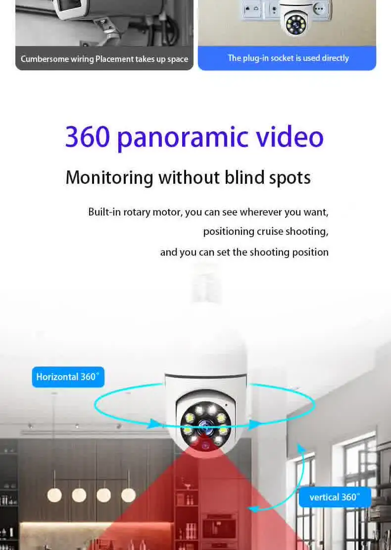 CARPBABA ICSEE 1080P Wifi Bulb E27 Surveillance Camera Full Color Night Vision 360° Rotating Tracking Two-way Talk Smart Home