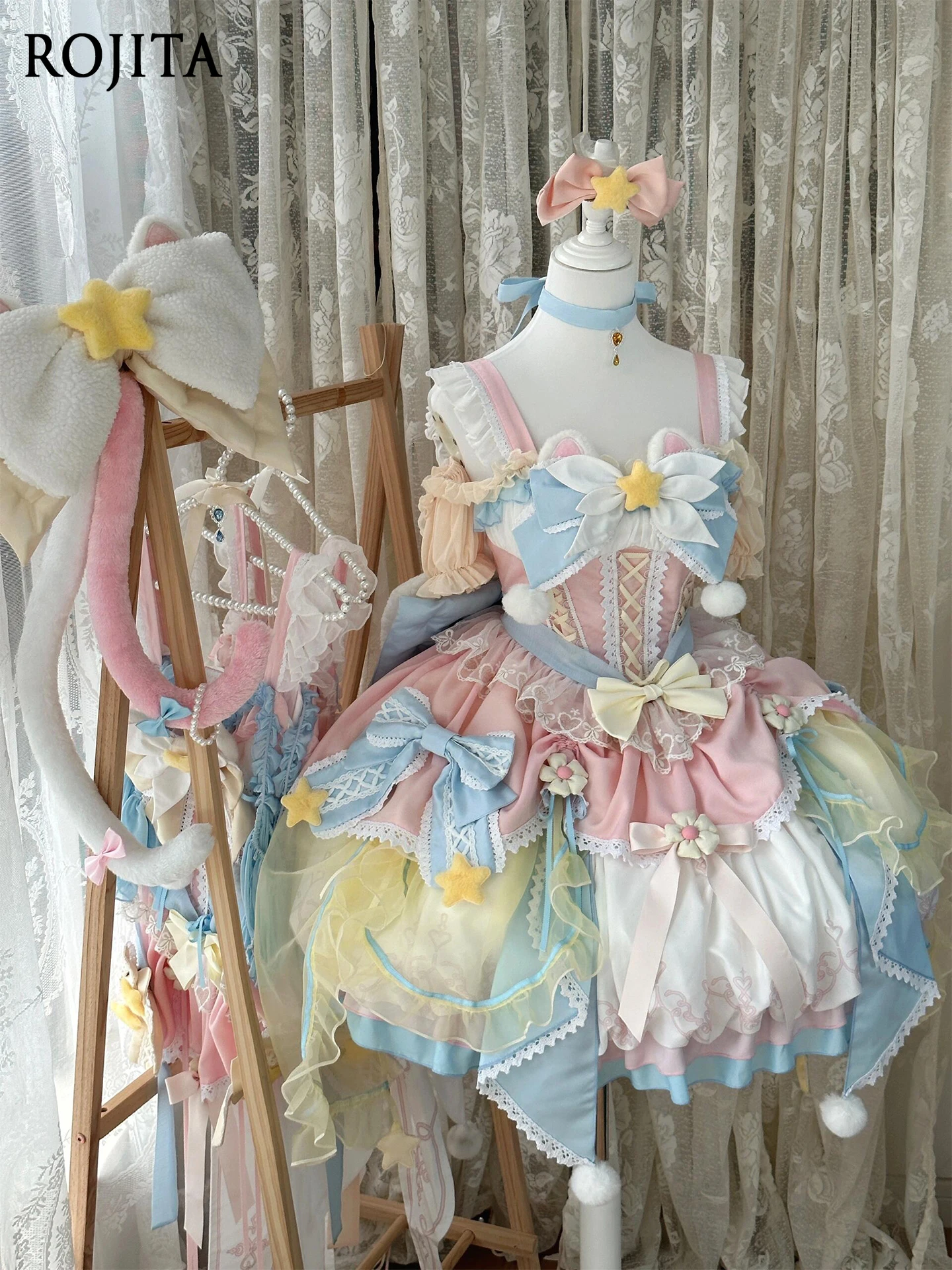 

Lolita Dress Cute Cosplay Costume Magical Girl Lolita Pink Blue Dress JSK Wedding Dresses Heavy Craft Princess Dress Sets